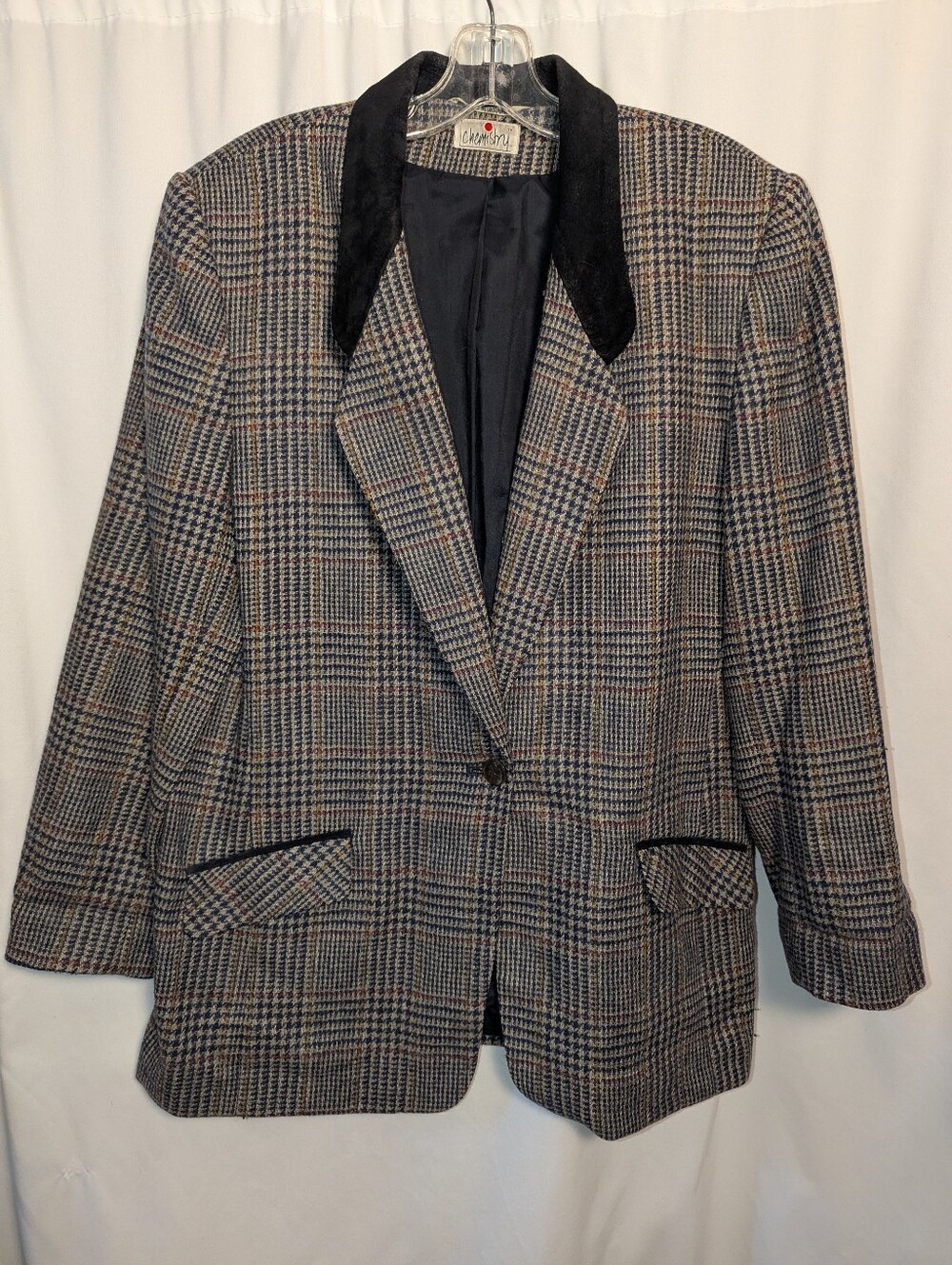 Vintage 90s Plaid Wool Chemistry Blazer | Women’s 16